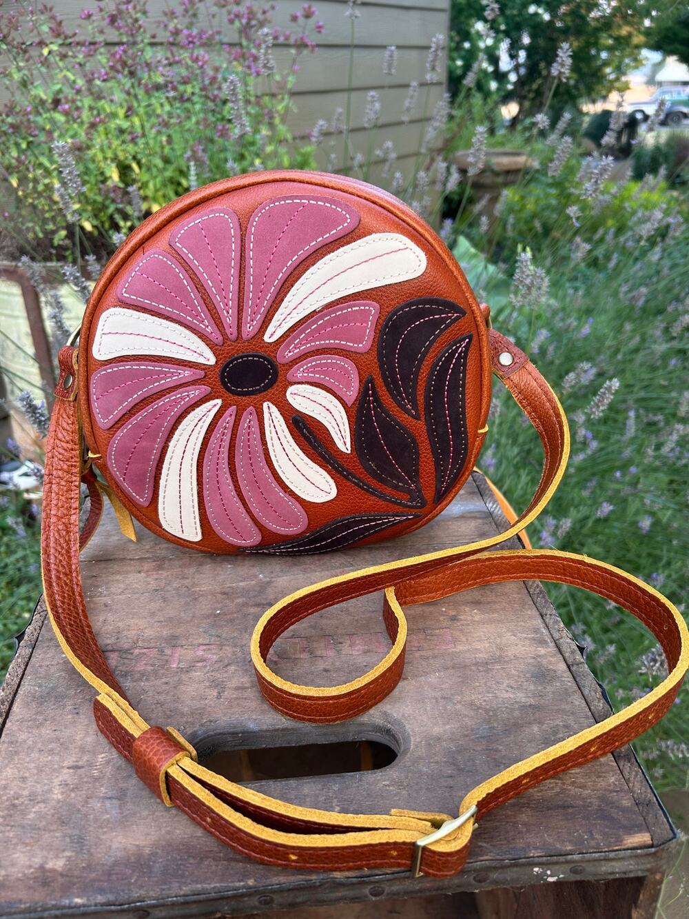 Portland Leather Limited Edition Wildflower Large Circle Crossbody Bag SIENNA